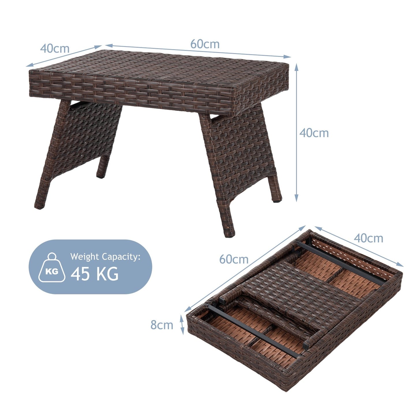 Folding PE Rattan Side Coffee Table Patio Garden Furniture, Brown Patio Coffee Tables   at Gallery Canada