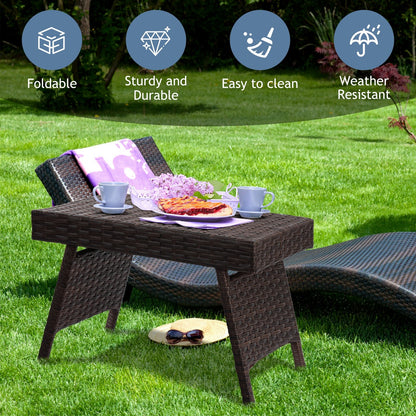 Folding PE Rattan Side Coffee Table Patio Garden Furniture, Brown Patio Coffee Tables   at Gallery Canada