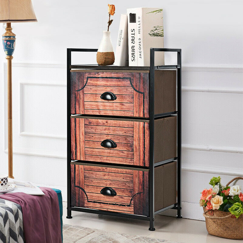 Industrial 3-Layers Fabric Dresser with Fabric Drawers and Steel Frame, Brown Nightstands   at Gallery Canada