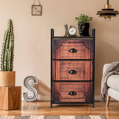 Industrial 3-Layers Fabric Dresser with Fabric Drawers and Steel Frame, Brown Nightstands   at Gallery Canada