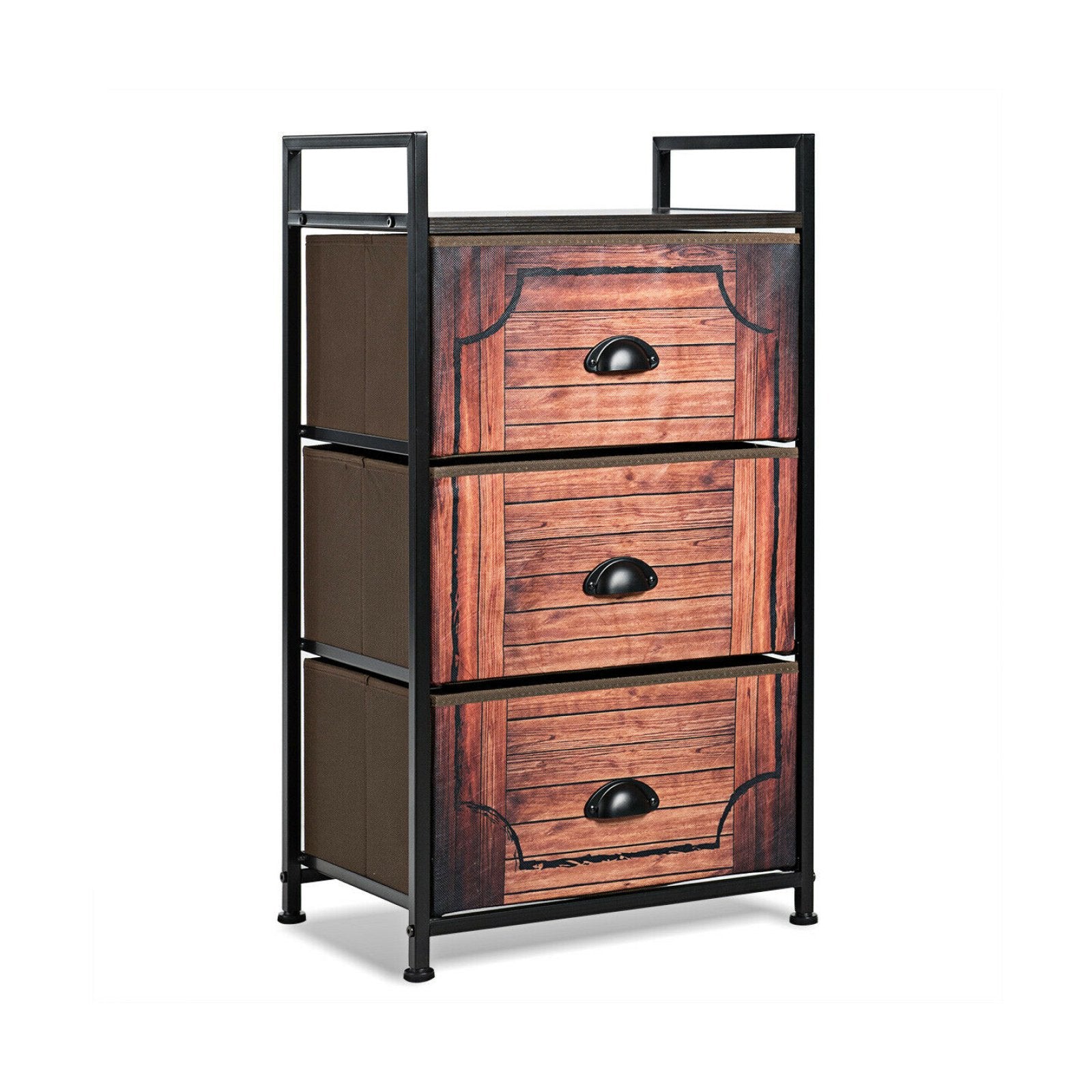 Industrial 3-Layers Fabric Dresser with Fabric Drawers and Steel Frame, Brown Nightstands   at Gallery Canada