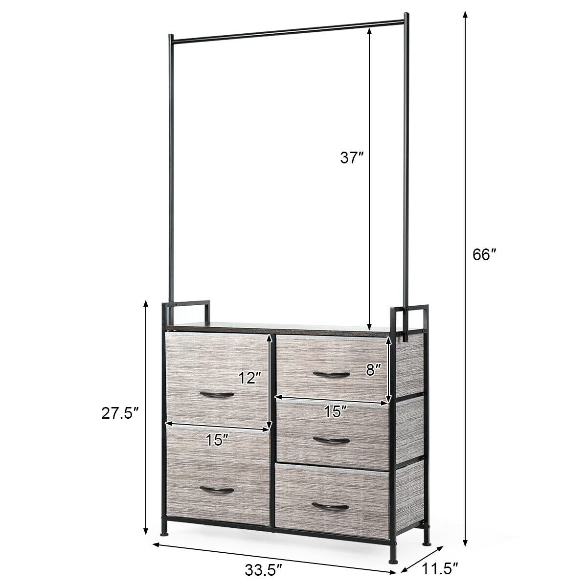 5 Fabric Drawers Dresser with Metal Frame and Wooden Top, Gray Clothing & Closet Storage at Gallery Canada
