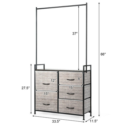 5 Fabric Drawers Dresser with Metal Frame and Wooden Top, Gray Clothing & Closet Storage   at Gallery Canada