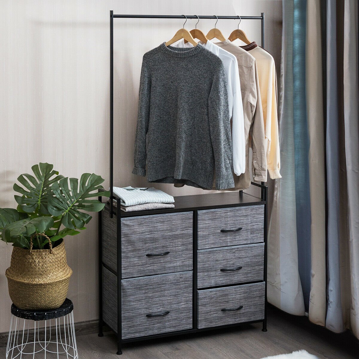 5 Fabric Drawers Dresser with Metal Frame and Wooden Top, Gray Clothing & Closet Storage   at Gallery Canada