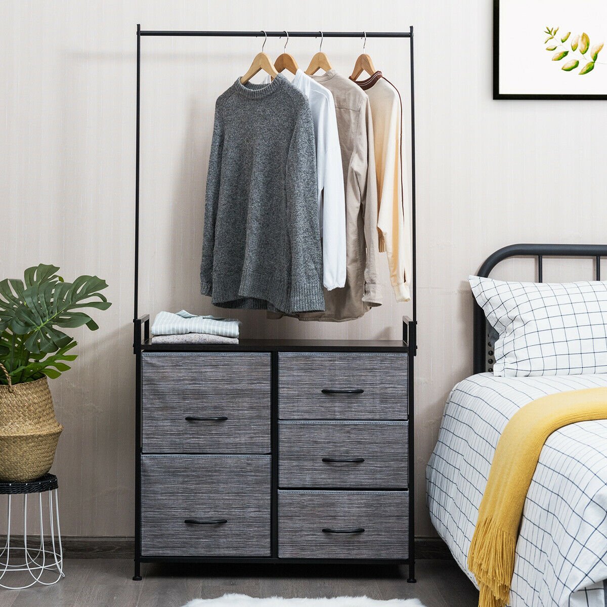 5 Fabric Drawers Dresser with Metal Frame and Wooden Top, Gray Clothing & Closet Storage   at Gallery Canada