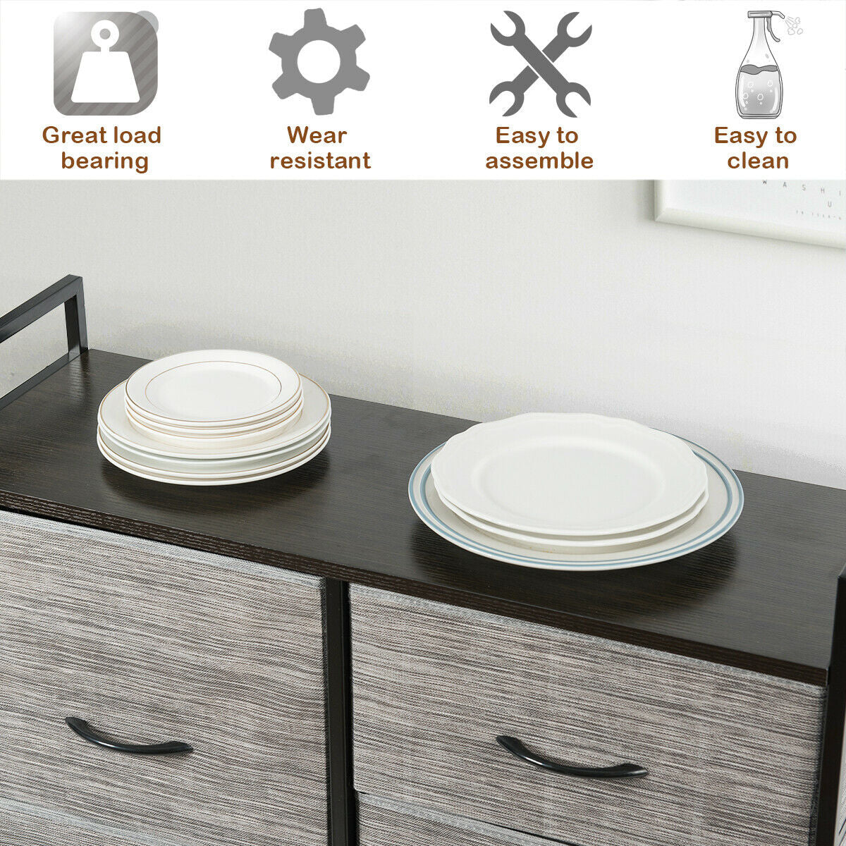 5 Fabric Drawers Dresser with Metal Frame and Wooden Top, Gray Clothing & Closet Storage at Gallery Canada