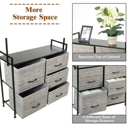5 Fabric Drawers Dresser with Metal Frame and Wooden Top, Gray Clothing & Closet Storage   at Gallery Canada