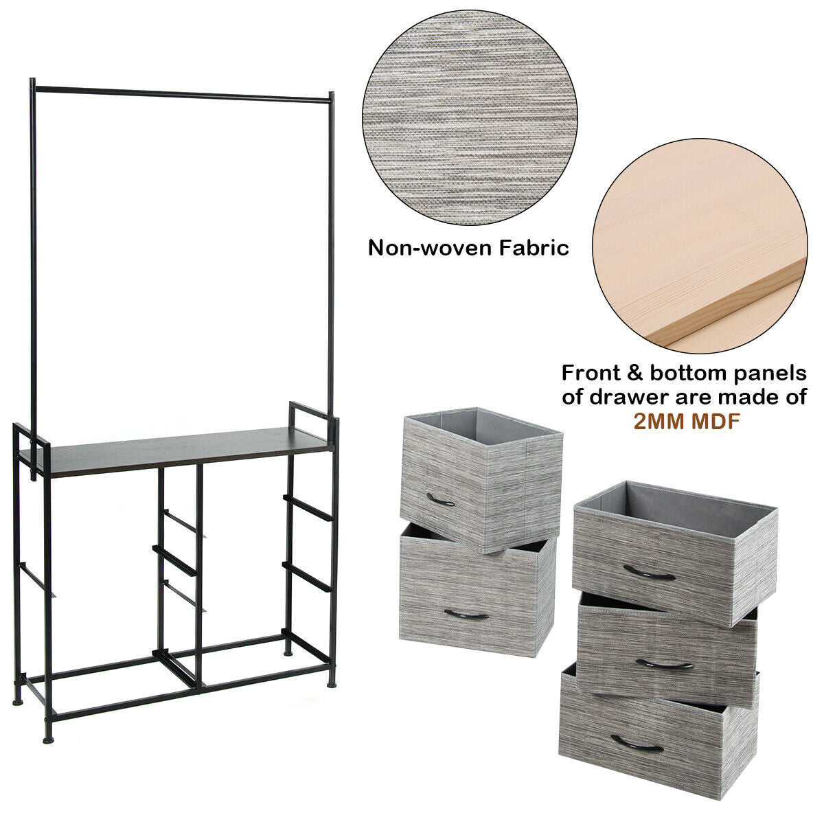 5 Fabric Drawers Dresser with Metal Frame and Wooden Top, Gray Clothing & Closet Storage at Gallery Canada