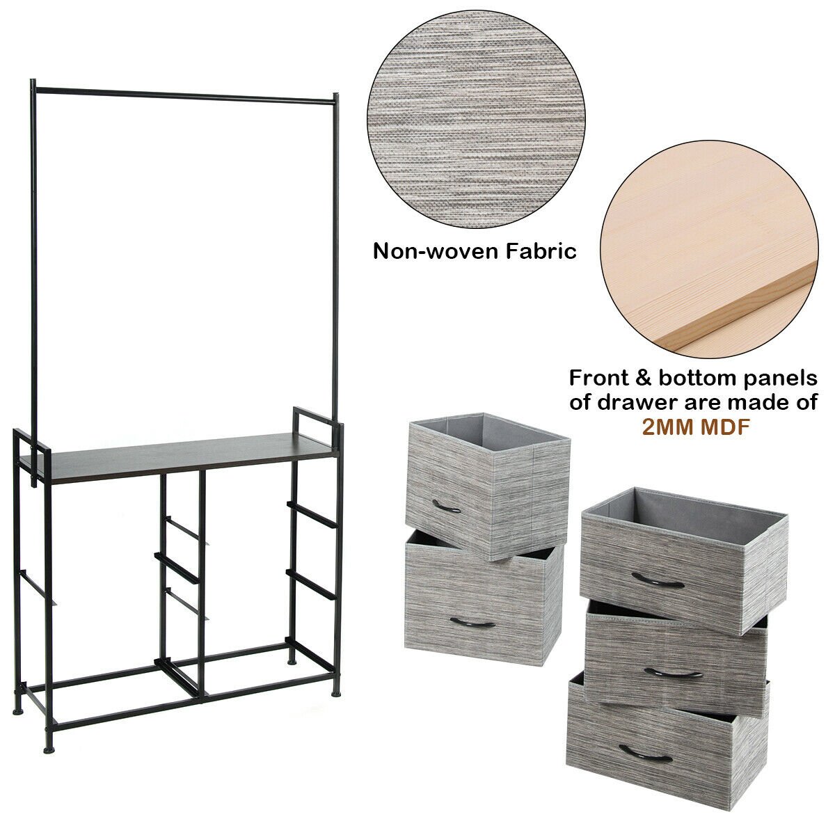 5 Fabric Drawers Dresser with Metal Frame and Wooden Top, Gray Clothing & Closet Storage   at Gallery Canada