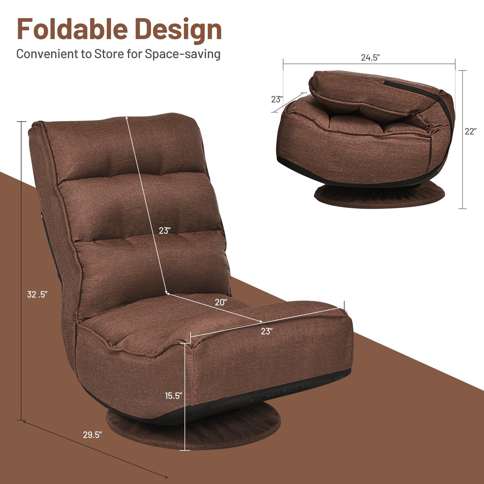 5-Position Folding Floor Gaming Chair, Rustic Brown Floor Chairs   at Gallery Canada