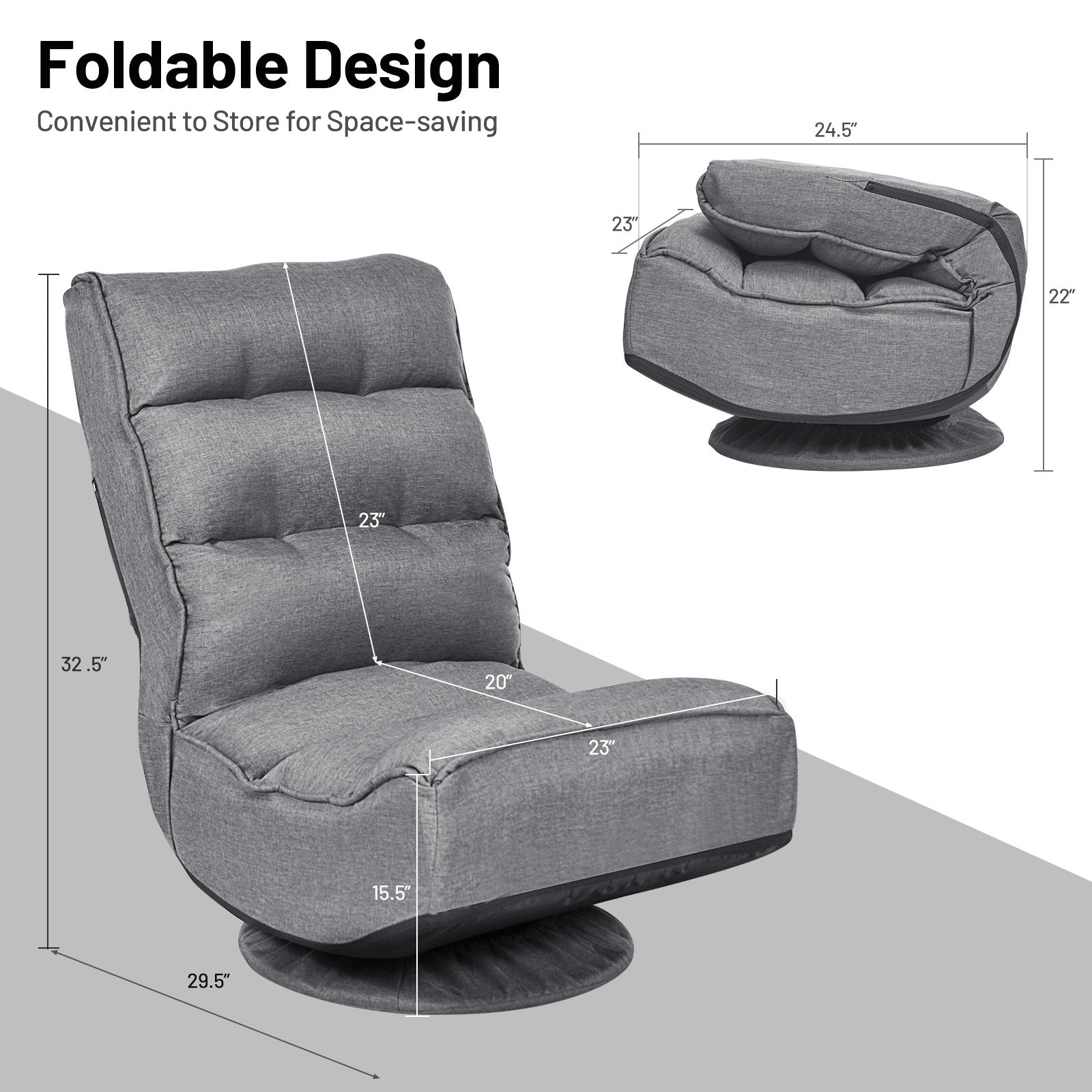 5-Position Folding Floor Gaming Chair, Gray - Gallery Canada