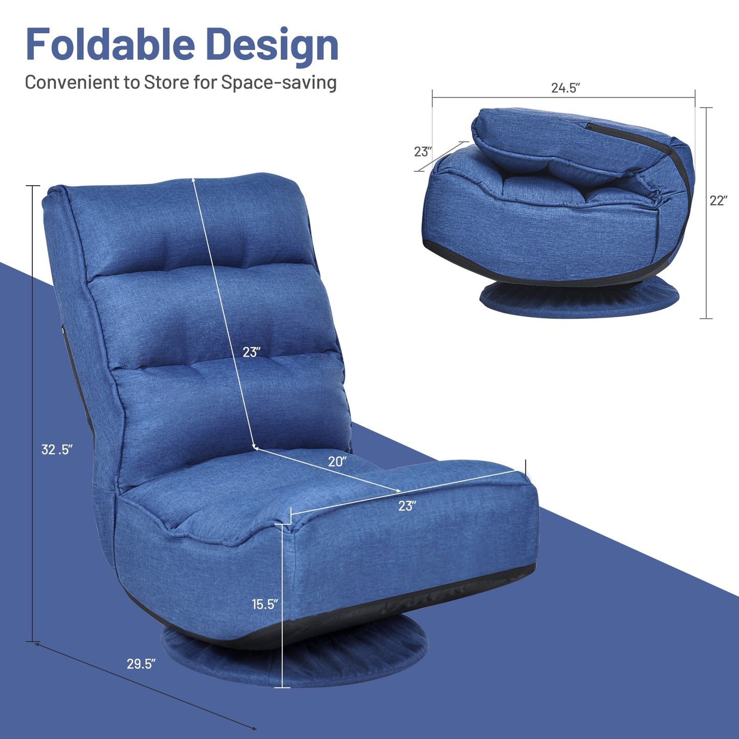 5-Position Folding Floor Gaming Chair, Navy Floor Chairs   at Gallery Canada