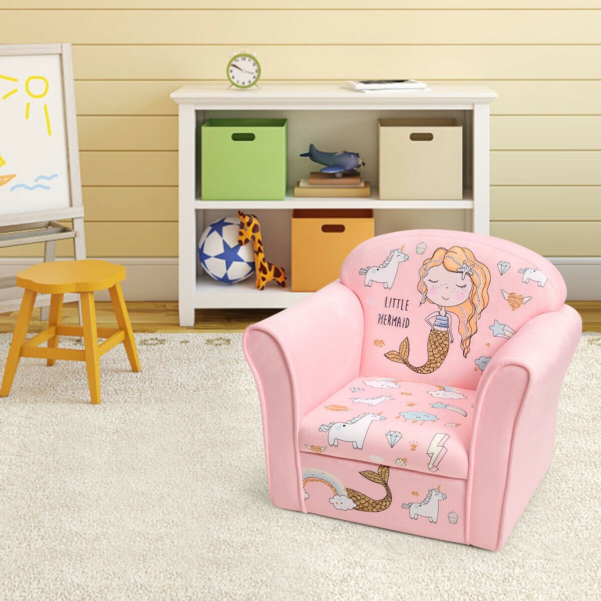 Kids Mermaid Armrest Couch Upholstered Sofa, Pink Kids Chairs & Seating   at Gallery Canada