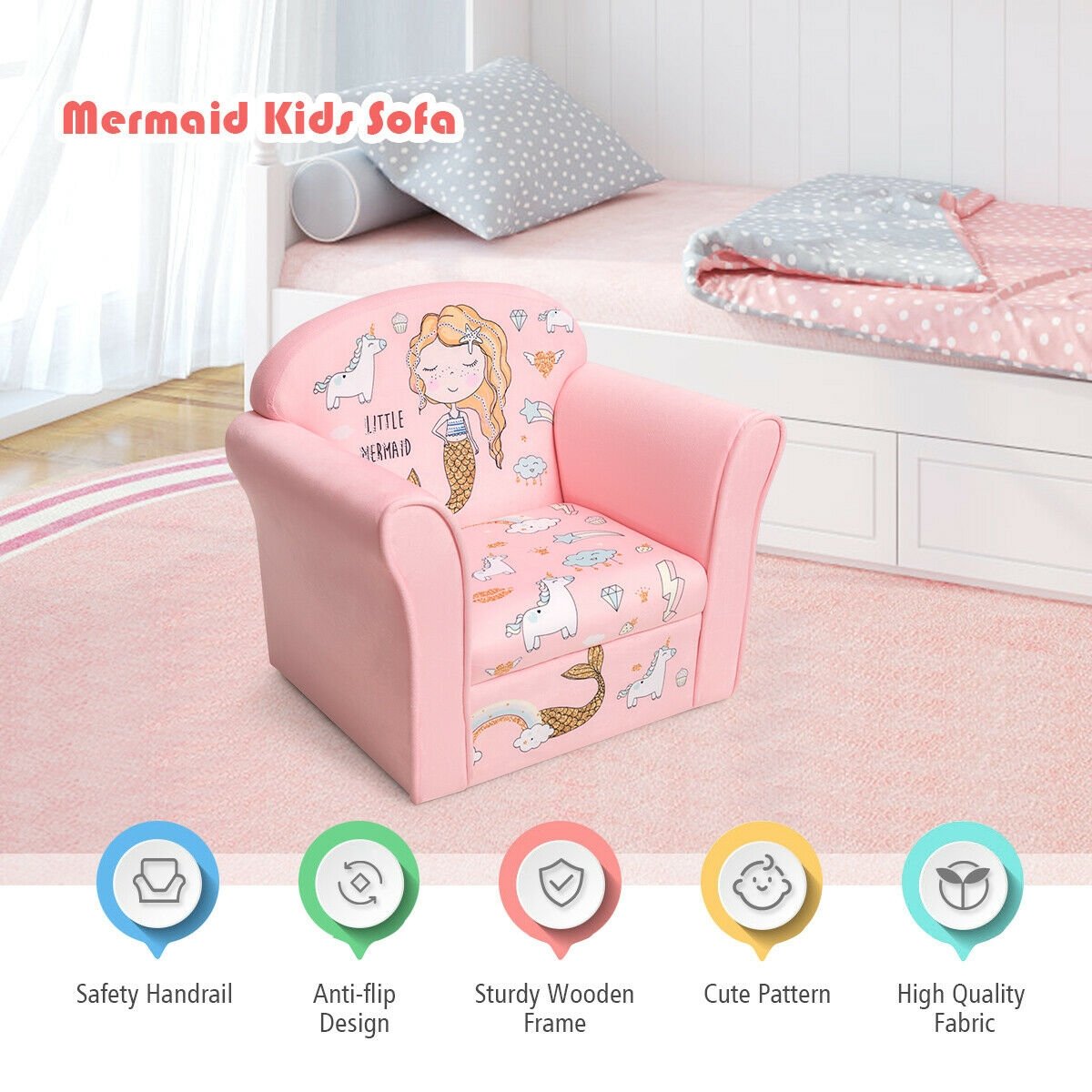 Kids Mermaid Armrest Couch Upholstered Sofa, Pink Kids Chairs & Seating   at Gallery Canada