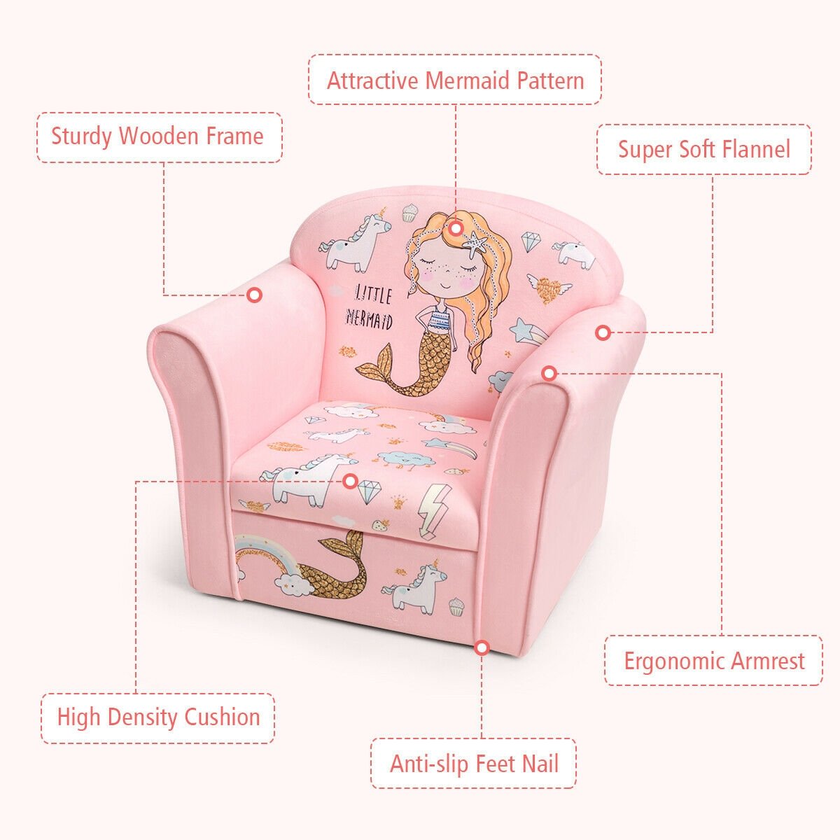 Kids Mermaid Armrest Couch Upholstered Sofa, Pink Kids Chairs & Seating   at Gallery Canada