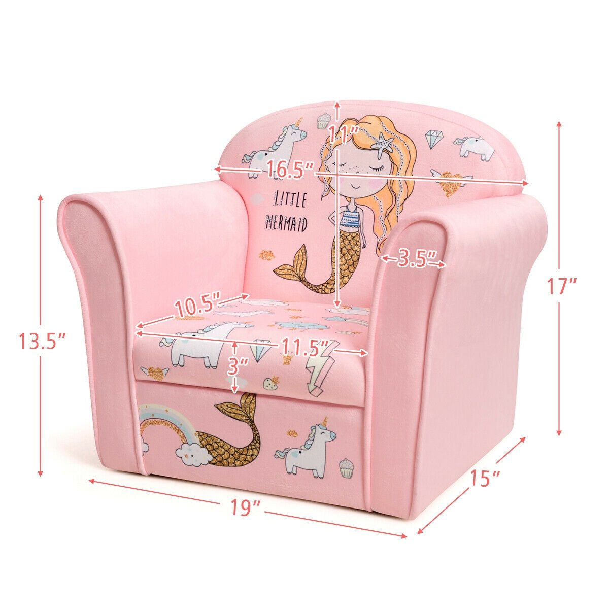 Kids Mermaid Armrest Couch Upholstered Sofa, Pink Kids Chairs & Seating   at Gallery Canada