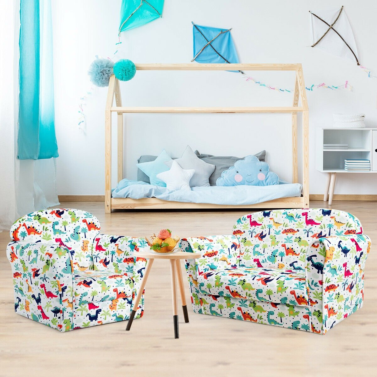 Double Kids Dinosaur Sofa Children Armrest Couch , Multicolor Kids Chairs & Seating   at Gallery Canada