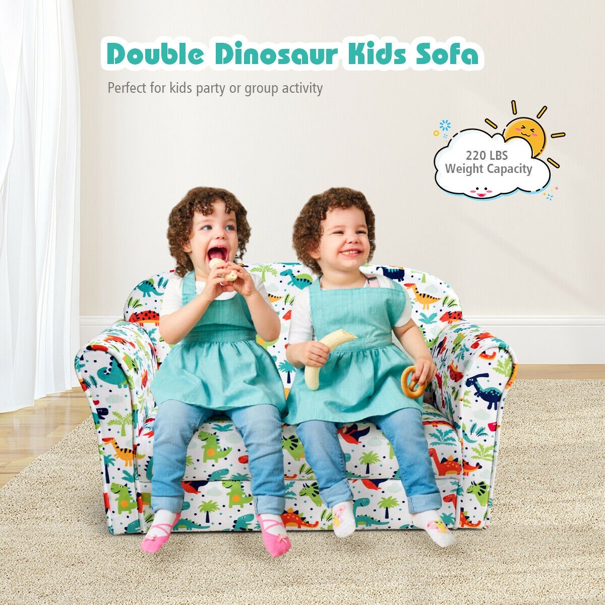 Double Kids Dinosaur Sofa Children Armrest Couch , Multicolor Kids Chairs & Seating   at Gallery Canada