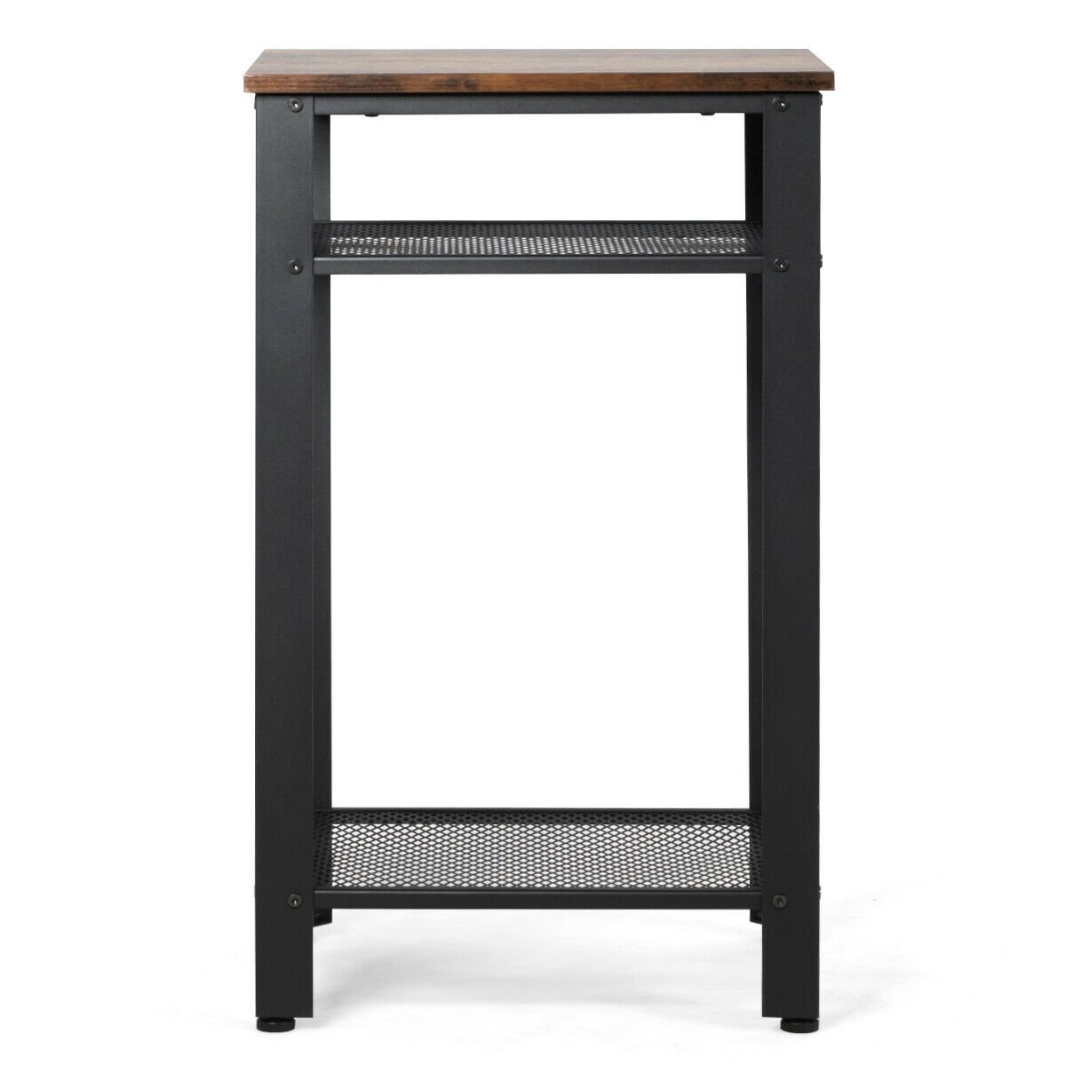 3-Tier Industrial End Table with Metal Mesh Storage Shelves, Rustic Brown Nightstands   at Gallery Canada