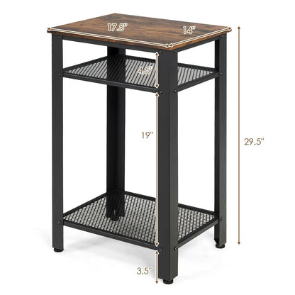 3-Tier Industrial End Table with Metal Mesh Storage Shelves, Rustic Brown Nightstands   at Gallery Canada