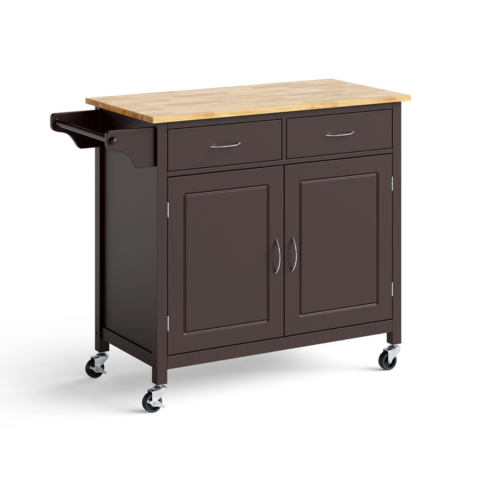 Modern Rolling Kitchen Cart Island with Wooden Top, Brown Kitchen Islands & Carts   at Gallery Canada