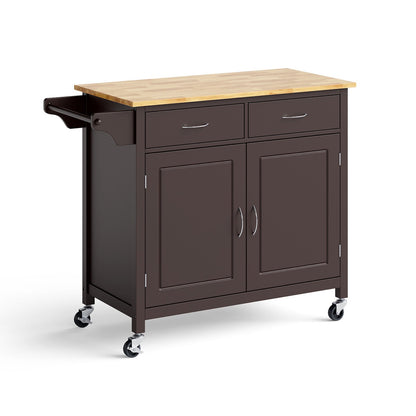 Modern Rolling Kitchen Cart Island with Wooden Top, Brown - Gallery Canada