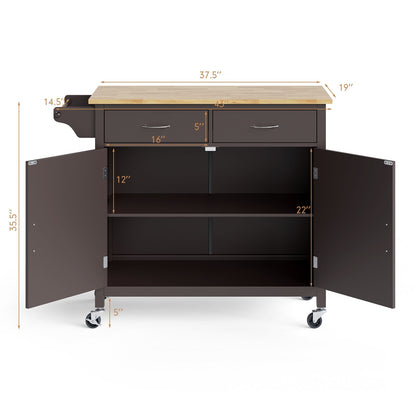 Modern Rolling Kitchen Cart Island with Wooden Top, Brown Kitchen Islands & Carts   at Gallery Canada