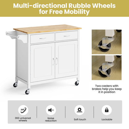 Modern Rolling Kitchen Cart Island with Wooden Top, White Kitchen Islands & Carts   at Gallery Canada