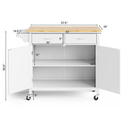 Modern Rolling Kitchen Cart Island with Wooden Top, White Kitchen Islands & Carts   at Gallery Canada