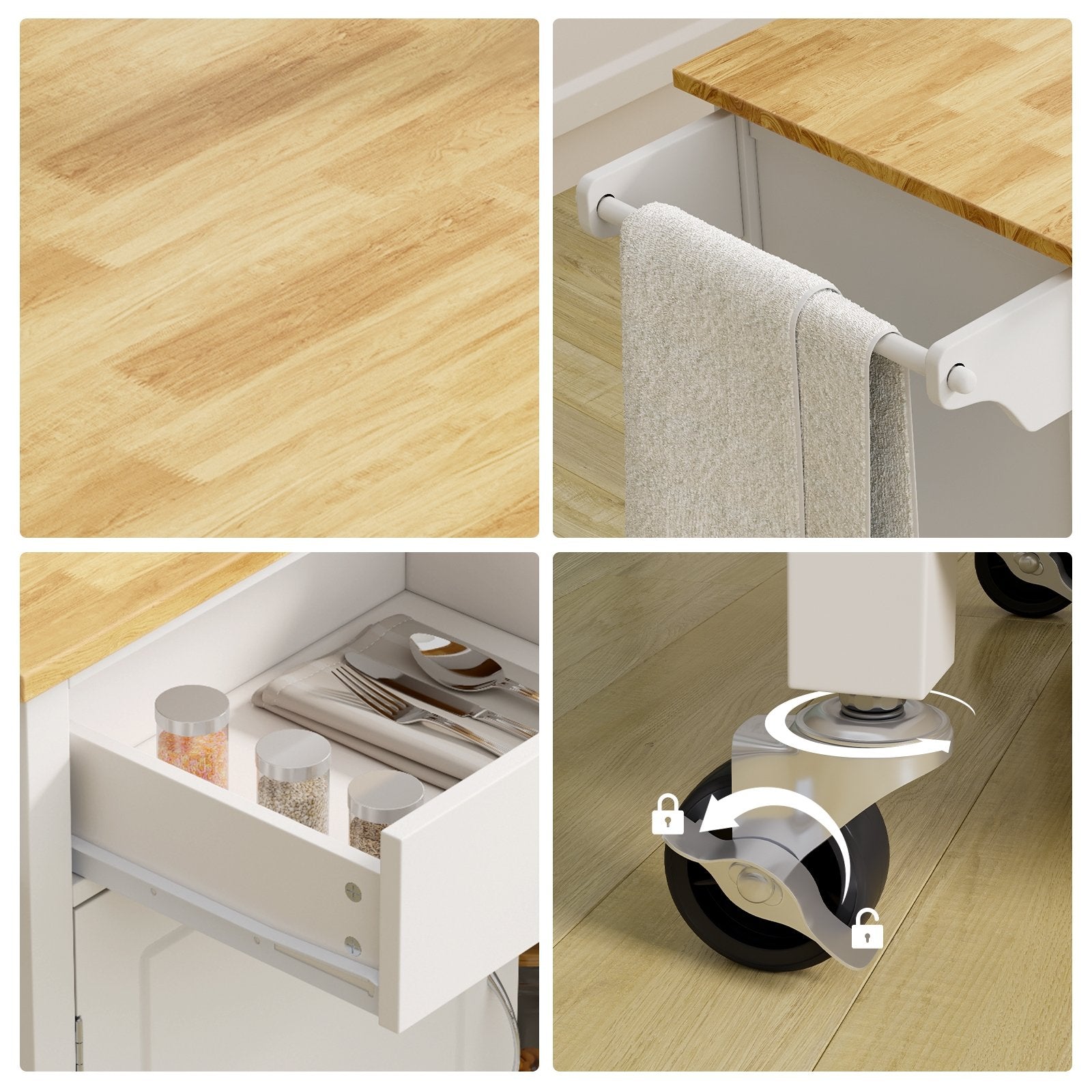 Modern Rolling Kitchen Cart Island with Wooden Top, White Kitchen Islands & Carts   at Gallery Canada