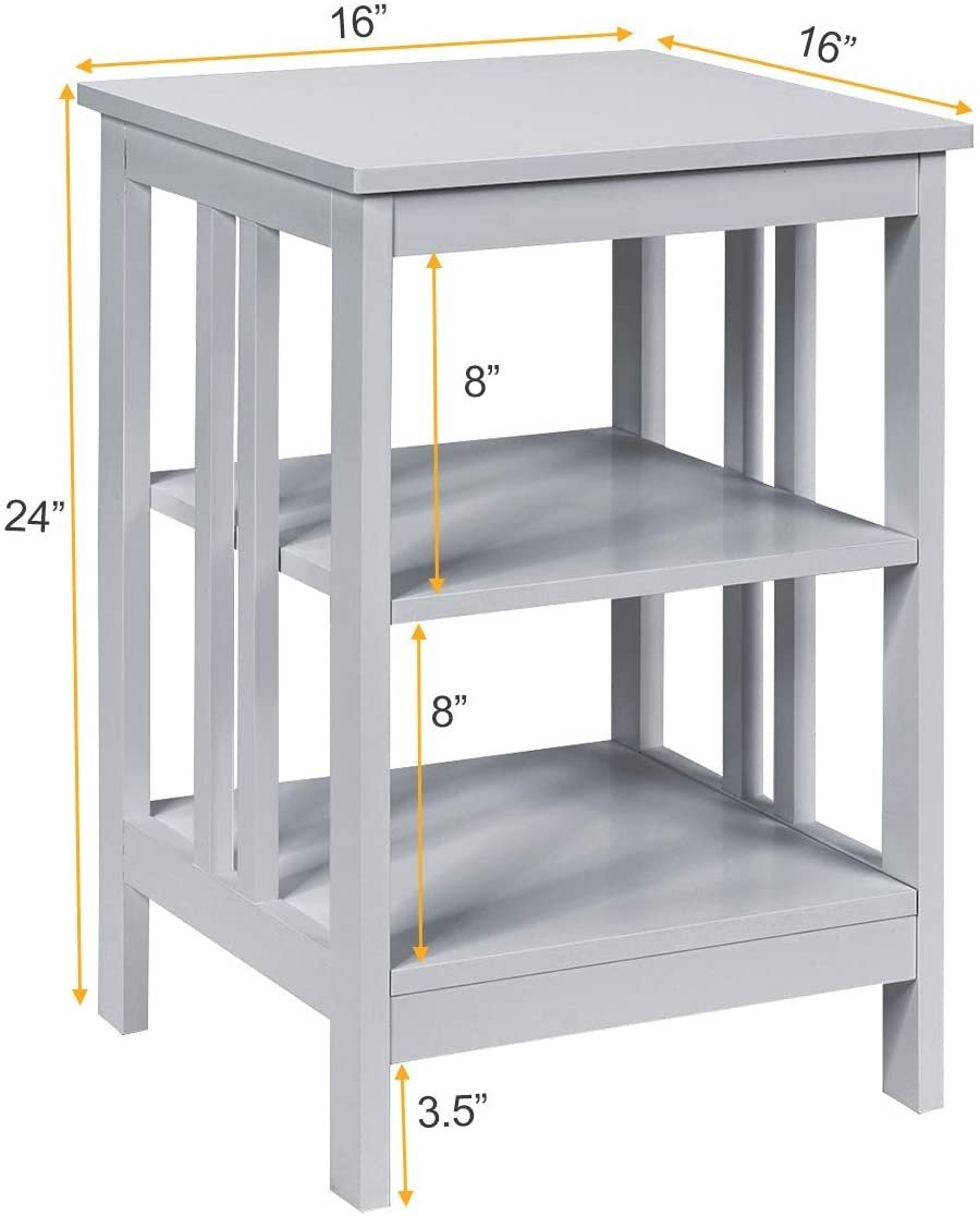 Set of 2 Multifunctional 3-Tier Nightstand Sofa Side Table with Reinforced Bars and Stable Structure, Gray Nightstands   at Gallery Canada