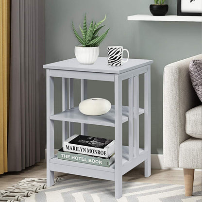 Set of 2 Multifunctional 3-Tier Nightstand Sofa Side Table with Reinforced Bars and Stable Structure, Gray Nightstands   at Gallery Canada