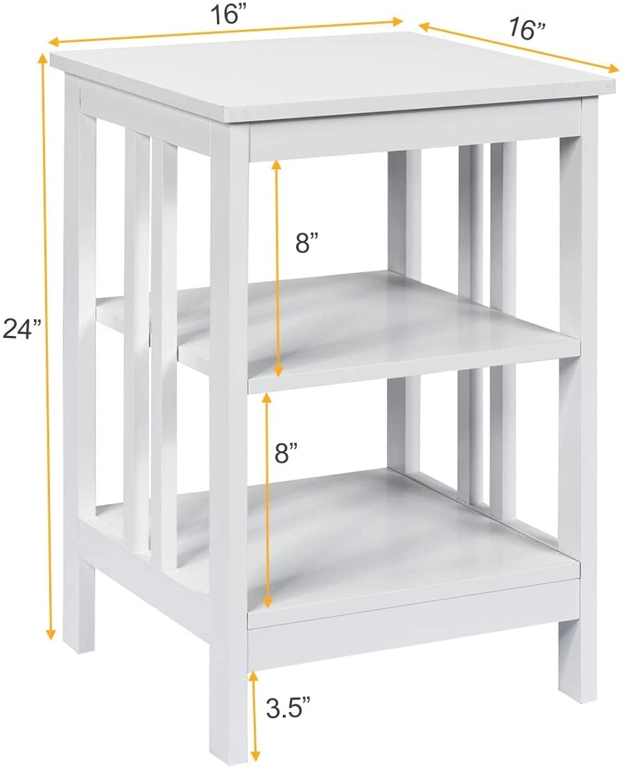 Set of 2 Multifunctional 3-Tier Nightstand Sofa Side Table with Reinforced Bars and Stable Structure, White - Gallery Canada