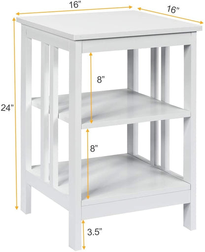 Set of 2 Multifunctional 3-Tier Nightstand Sofa Side Table with Reinforced Bars and Stable Structure, White Nightstands   at Gallery Canada