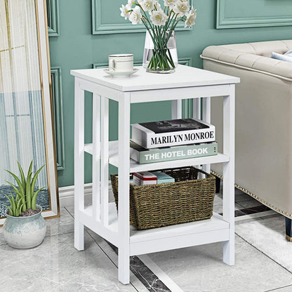 Set of 2 Multifunctional 3-Tier Nightstand Sofa Side Table with Reinforced Bars and Stable Structure, White - Gallery Canada