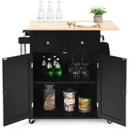 Rubber Wood Countertop Rolling Kitchen Island Cart, Black Kitchen Islands & Carts   at Gallery Canada