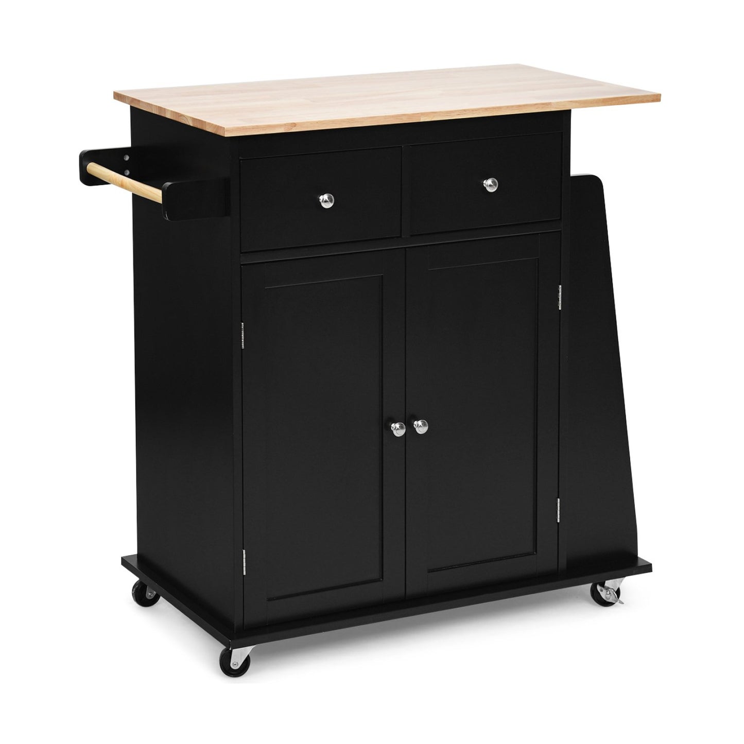 Rubber Wood Countertop Rolling Kitchen Island Cart, Black Kitchen Islands & Carts   at Gallery Canada