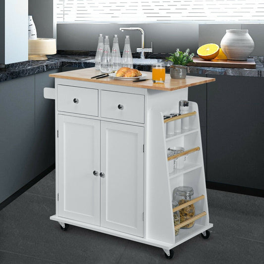 Rubber Wood Countertop Rolling Kitchen Island Cart, White Kitchen Islands & Carts   at Gallery Canada