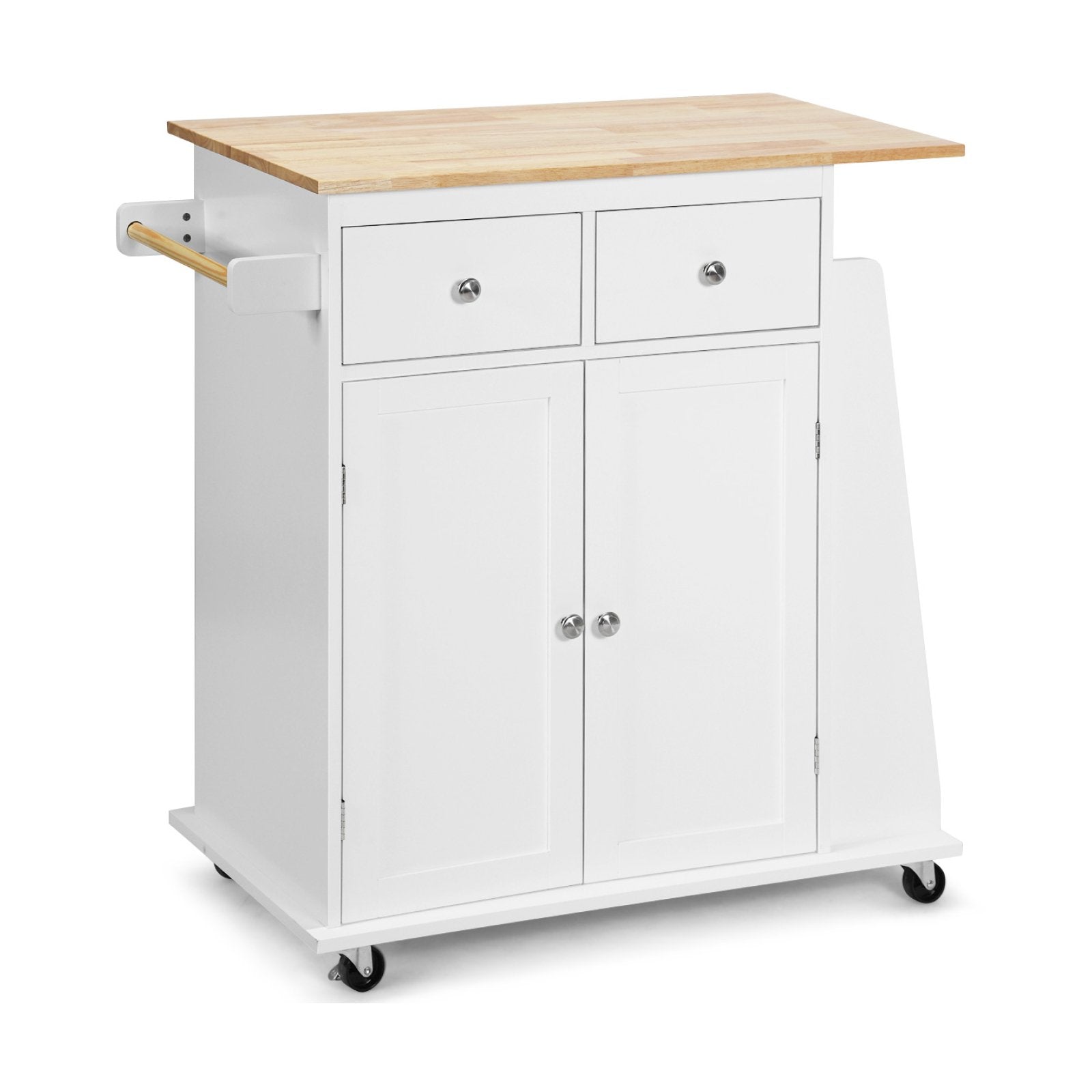 Rubber Wood Countertop Rolling Kitchen Island Cart, White Kitchen Islands & Carts   at Gallery Canada