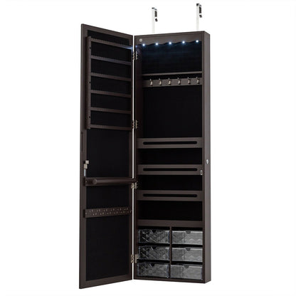 Door Hanging Mirror Jewelry Armoire with Full Length Mirror and 6 Drawers, Brown - Gallery Canada