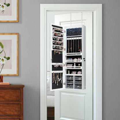 Door Hanging Mirror Jewelry Armoire with Full Length Mirror and 6 Drawers, White Jewelry Armoires   at Gallery Canada