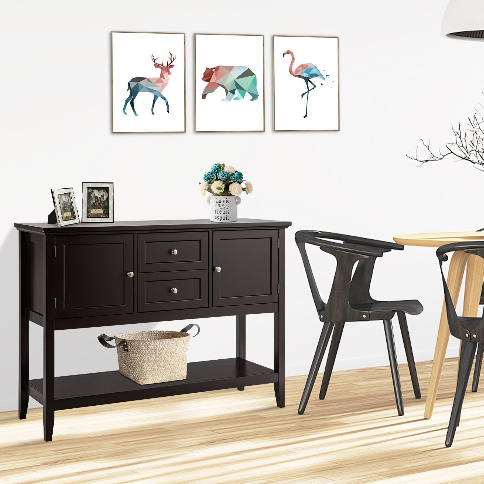 Wooden Sideboard Buffet Console Table with Drawers and Storage, Brown Console Tables   at Gallery Canada