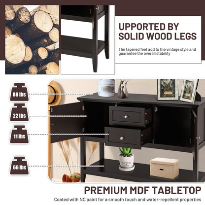 Wooden Sideboard Buffet Console Table with Drawers and Storage, Brown Console Tables   at Gallery Canada