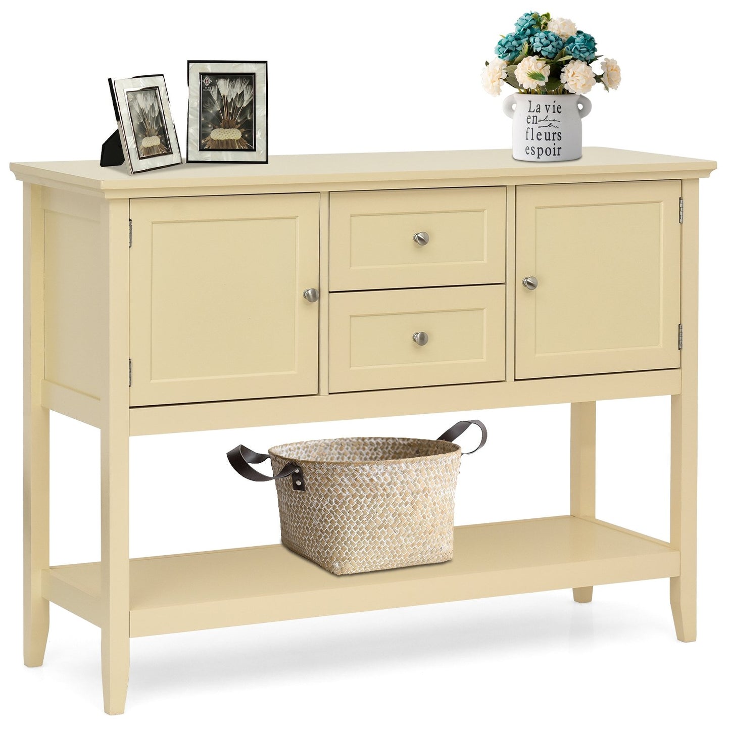 Wooden Sideboard Buffet Console Table  with Drawers and Storage, Beige Console Tables   at Gallery Canada