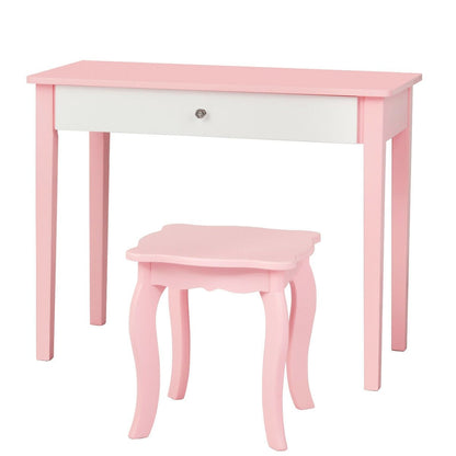 Kids Princess Make Up Dressing Table with Tri-folding Mirror and Chair, Pink - Gallery Canada