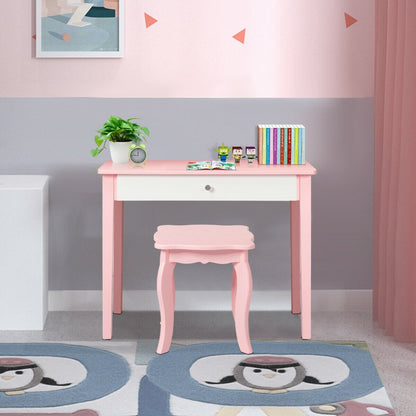 Kids Princess Make Up Dressing Table with Tri-folding Mirror and Chair, Pink Kids Vanities   at Gallery Canada