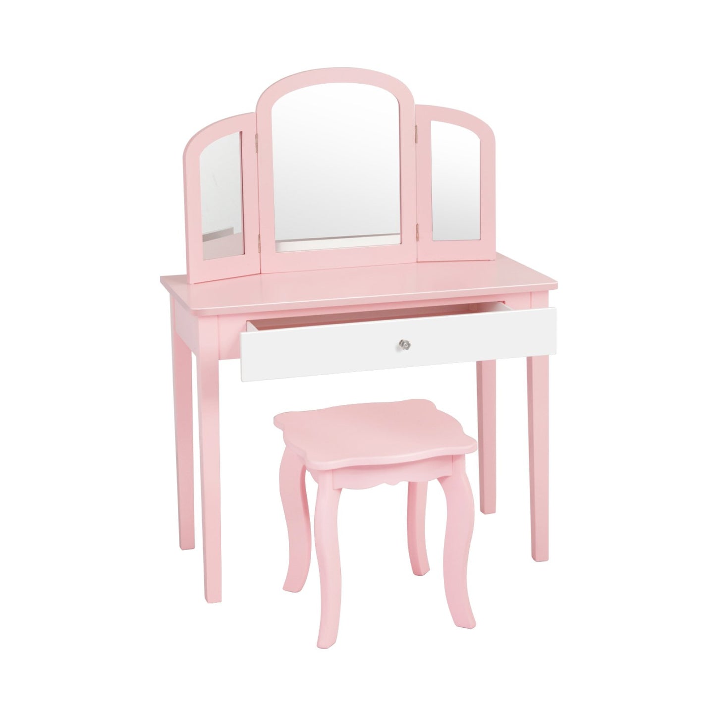 Kids Princess Make Up Dressing Table with Tri-folding Mirror and Chair, Pink Kids Vanities   at Gallery Canada