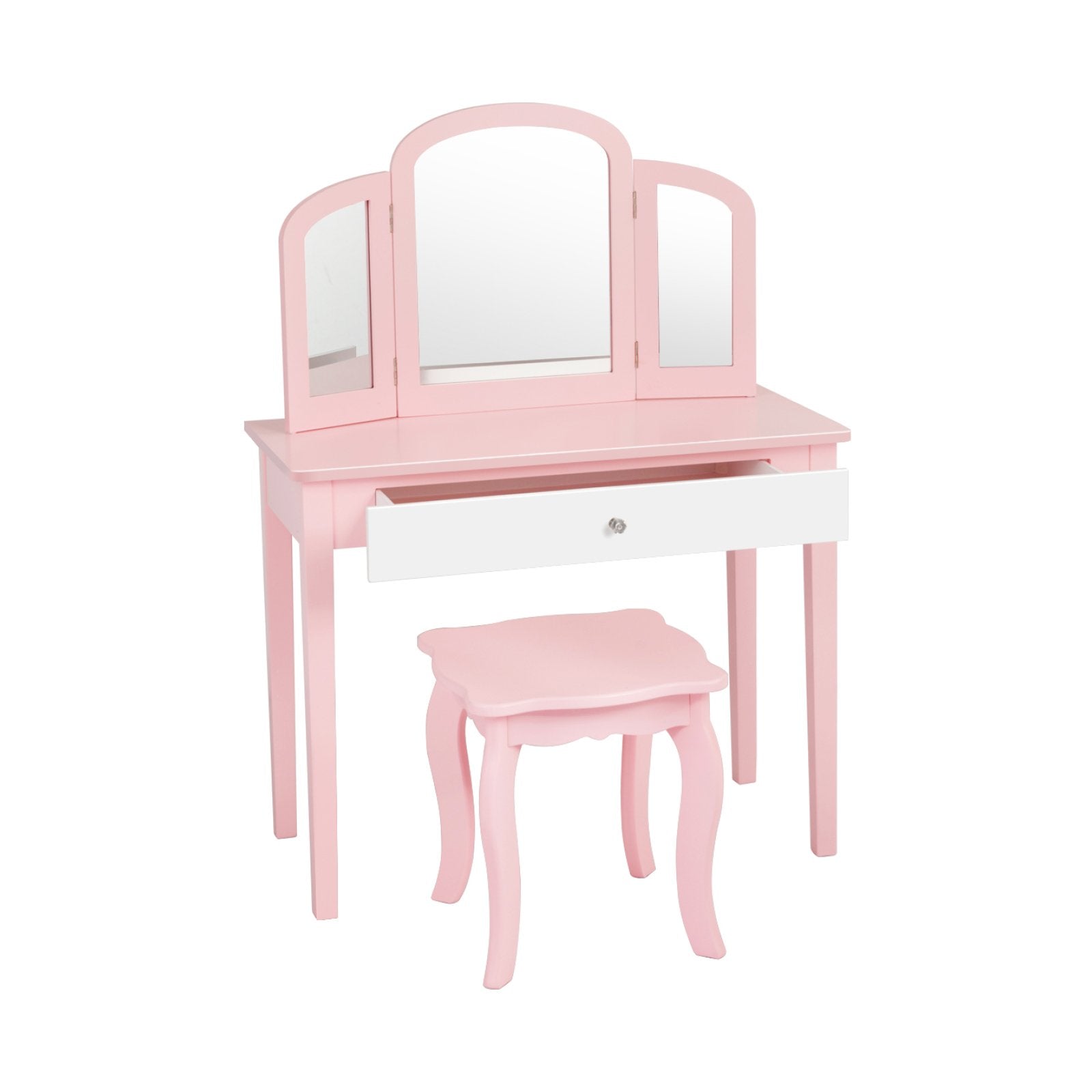 Kids Princess Make Up Dressing Table with Tri-folding Mirror and Chair, Pink - Gallery Canada