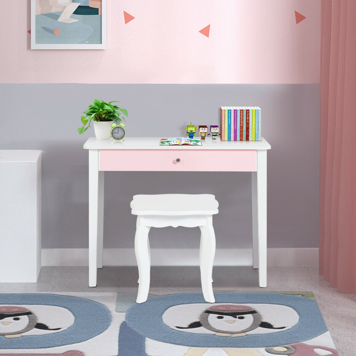 Kids Princess Make Up Dressing Table with Tri-folding Mirror and Chair, White Kids Vanities   at Gallery Canada