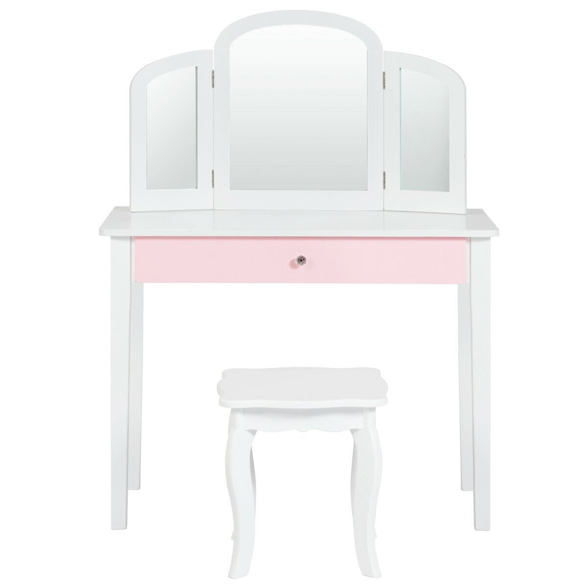 Kids Princess Make Up Dressing Table with Tri-folding Mirror and Chair, White Kids Vanities   at Gallery Canada